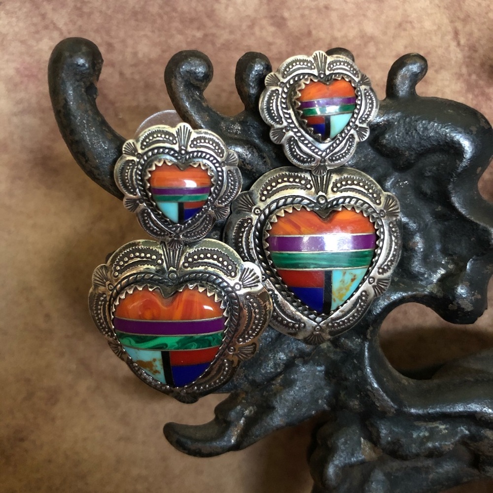 Carolyn Pollack Inlay Double Heart Earrings